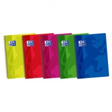 Oxford School Classic Cuaderno Espiral - Tapa de Plastico - Folio - Pauta 2.5 con Margen - 80 Hojas - Colores Surtidos (5 uds)