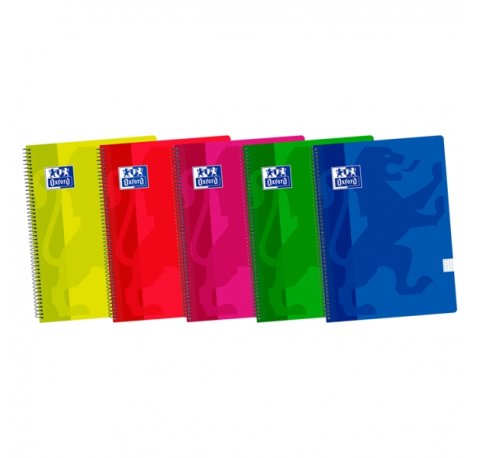 Oxford School Classic 4º Cuaderno Espiral - Tapa de Plastico Resistente - Cuadricula 4x4 con Margen - 80 Hojas - Colores Surtidos (5 uds)