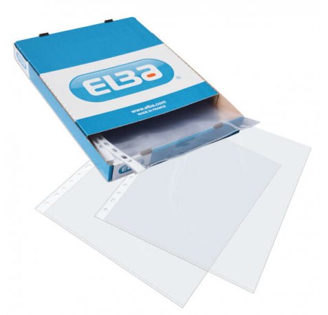 Elba Fundas Multitaladro Extra Caja de 100 Folio PP 105? - Resistente Polipropileno de 105? - Tamaño Folio - Transparente y Cristalino