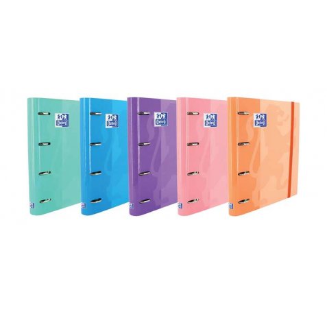 Oxford Europeanbinder Classic Carpeta de 4 Anillas Formato A4+ con Recambio Cuadriculado 5x5mm y 4 Taladros - Cierre con Goma Elastica - Colores Surtidos Tendencia (10 uds)