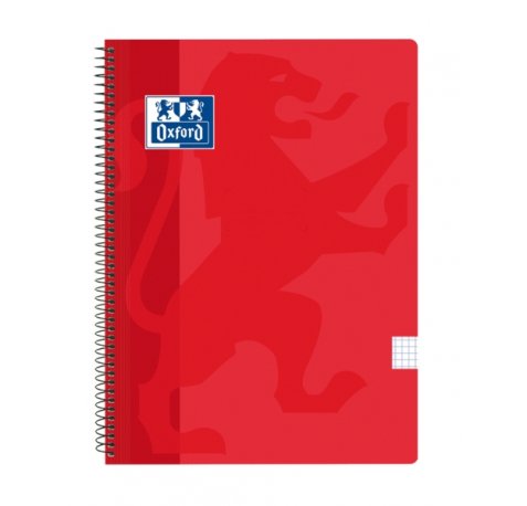 Oxford School Classic Cuaderno Espiral Tapa de Plastico Folio 4x4 - 80 Hojas - Tapa de Plastico - Color Rojo (5 uds)