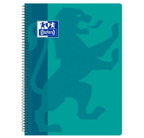 Oxford School Classic Cuaderno Espiral Tapa de Plastico Folio 4x4 - Resistente Tapa de Plastico - Cuadricula de 4x4 con Margen - 80 Hojas de Alta Calidad - Color Aqua (5 uds)