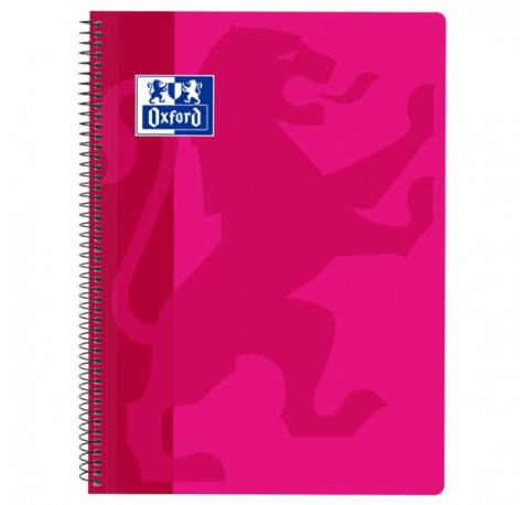 Oxford School Classic Cuaderno Espiral Tapa de Plastico Folio 4x4 - 80 Hojas - Margen - Ideal para Estudiantes - Color Fucsia (5 uds)