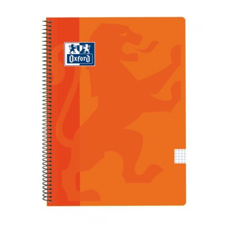 Oxford School Classic Cuaderno Espiral Tapa de Plastico Folio 4x4 - 80 Hojas - con Margen - Ideal para Estudiantes - Color Naranja (5 uds)