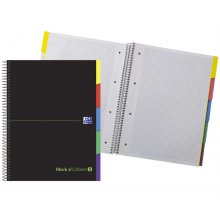 Oxford Black N'Colours Europeanbook A4+ - Tapa Extradura Resistente - 100 Hojas con Diseño 5x5 - Pestañas Troqueladas - Ideal para Organizar y Destacar (5 uds)
