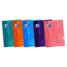 Oxford School Classic Cuaderno Espiral - Tapa de Plastico - Folio 4x4 con Margen - 80 Hojas - Colores Surtidos (5 uds)
