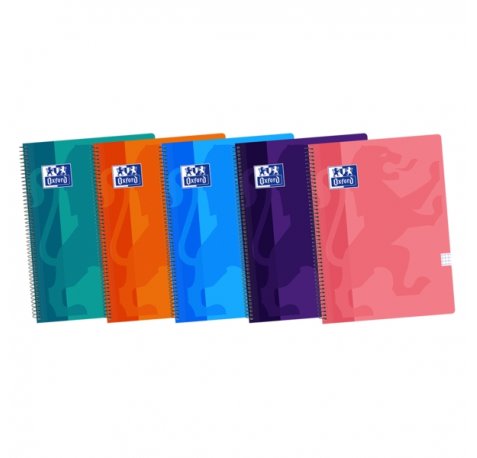 Oxford School Classic Cuaderno Espiral - Tapa de Plastico - Folio 4x4 con Margen - 80 Hojas - Colores Surtidos (5 uds)