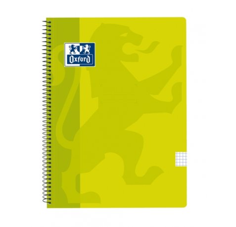 Oxford School Classic Cuaderno Espiral Tapa de Plastico Folio 4x4 - 80 Hojas - Margen 4x4 - Tamaño Folio - Color Lima (5 uds)
