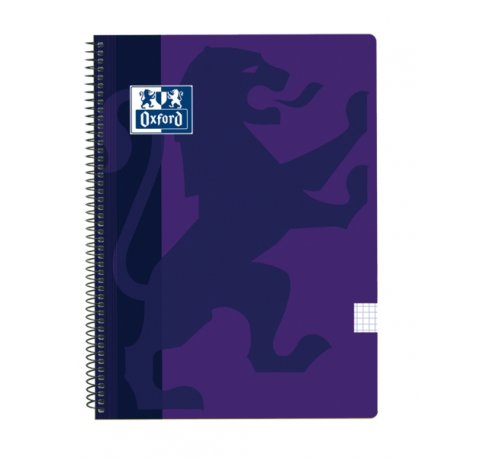 Oxford School Classic Cuaderno Espiral Tapa de Plastico Folio 4x4 - 80 Hojas - Tapa de Plastico Resistente - Cuadricula 4x4 con Margen - Color Lila (5 uds)