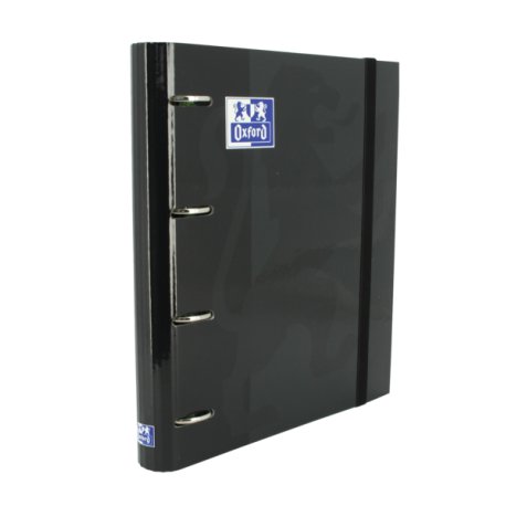 Oxford Europeanbinder Classic A4+ Carpeta de Anillas con Recambio Cuadricula 5x5 - Tapa Extradura - Cierre con Goma Elastica - Color Negro