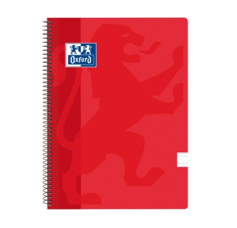 Oxford School Classic Cuaderno Espiral - Tapa de Plastico - Folio Pauta 3.5 con Margen - 80 Hojas - Color Rojo (5 uds)
