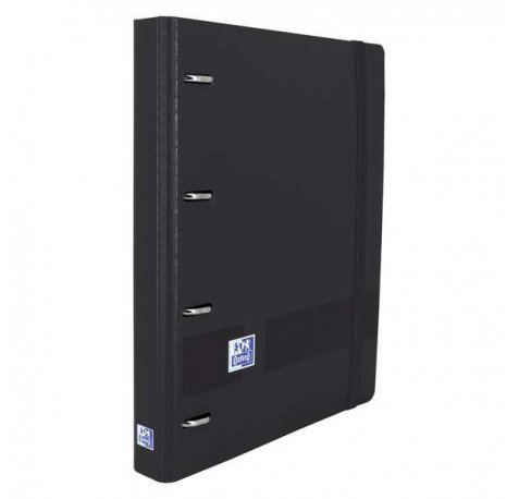 Oxford Europeanbinder Live & Go Carpeta de 4 Anillas Formato A4+ con Recambio Cuadriculado 5x5mm y 4 Taladros - Tapa de Plastico Resistente - Cierre con Goma Elastica - Color Negro