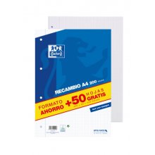 Oxford School Classic A4 Recambio - Paquete 4x4 con Margen - 200 Hojas + 50 Hojas Gratis (10 uds)