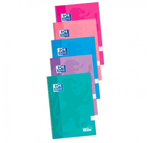 Oxford School Classic Cuaderno Espiral Tapa Extradura Write&Erase - Folio 4x4 con Margen - 80 Hojas - Colores Surtidos (5 uds)