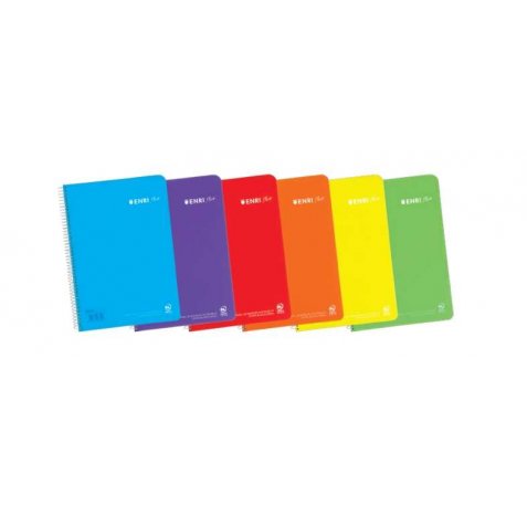 Enri Plus Cuaderno Espiral Formato Cuarto Cuadriculado 4x4mm - 80 Hojas 90gr con Margen - Cubierta de Plastico - Colores Surtidos (5 uds)