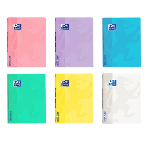 Oxford School Openflex Write&Erase A4 Libreta Grapada - Tapa de Plastico Resistente - 1 Linea con 2 Margenes - 48 Hojas de Colores Pastel - Ideal para Escribir y Borrar Facilmente (10 uds)