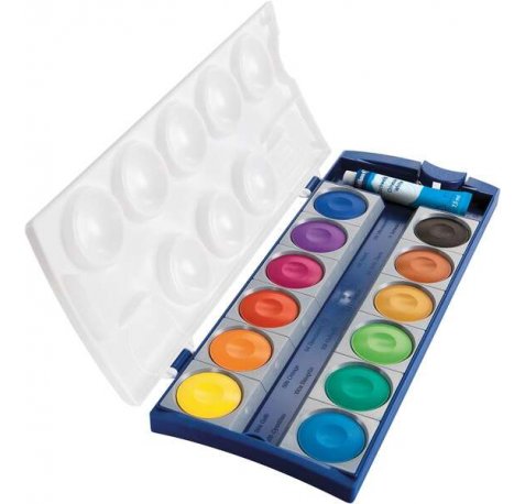 Pelikan Acuarelas Opacas 735/K12 Caja 12 Pocillos + 1 Tubo Blanco - Colores Intensos y Faciles de Diluir - Resistente a la Luz - Ideal para uso Escolar