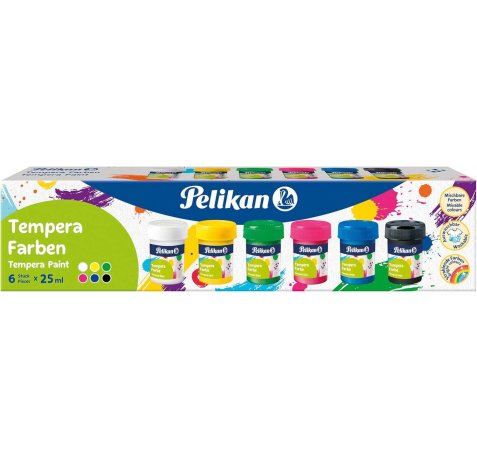 Pelikan Set de 6 Tempera Escolar - Botes 25ml - Facil de Mezclar - Ideal para Proyectos Escolares