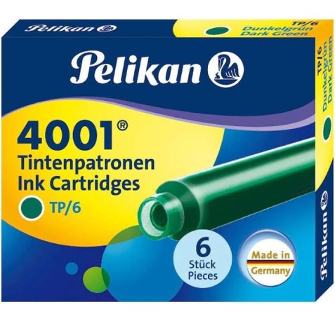 Pelikan Caja de 6 Cartuchos 4001 TP/6 - Recambio para Pluma Estilografica - Color Verde Oscuro