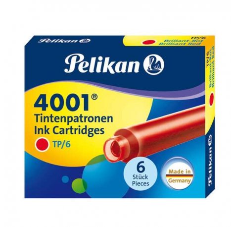 Pelikan Caja de 6 Cartuchos 4001 TP/6 - Compatible con Plumas Estilograficas Pelikan 4001 - Color Rojo