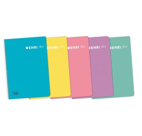 Enri Plus 4º Cuaderno Espiral 4x4 - Tapa de Plastico - 80 Hojas 90gr - Colores Surtidos (5 uds)