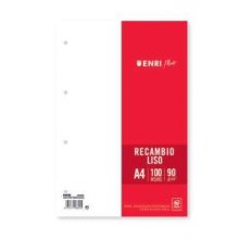 Enri Plus Recambio Formato A4 - Liso 4 Taladros - 100 Hojas 90gr