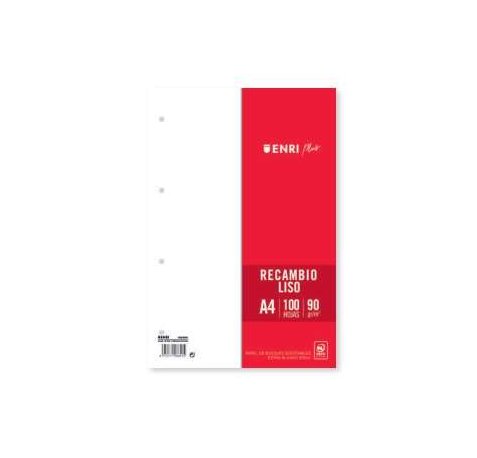 Enri Plus Recambio Formato A4 - Liso 4 Taladros - 100 Hojas 90gr