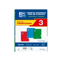 Oxford School Classic Pack 3 - Libreta Grapada Openflex - Tapa de Plastico A4 - 4x4 con Margen - 48 Hojas - 3 Colores