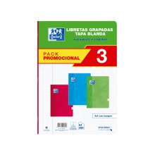 Oxford School Classic Pack 3 - Libreta Grapada A4 - Tapa Blanda - 4x4 con Margen - 48 Hojas - 3 Colores
