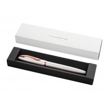 Pelikan Jazz Noble Pluma Estilografica - Punta M - Cuerpo Satinado con Detalles Cromados - Mecanismo de Cartucho Universal - Estuche de Regalo - Color Perla
