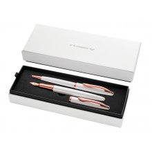 Pelikan Jazz Noble Set de Boligrafo y Estilografica - Cuerpo Satinado con Detalles Cromados - Incluye Estuche de Regalo - Color Perla