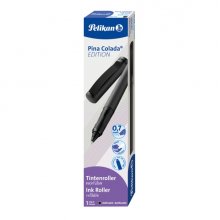 Pelikan Pina Colada Boligrafo Recargable - Trazo de 0.7mm - Agarre Ergonomico Ambidiestro - Cuerpo Rayado Efecto Metalico - Cartucho TP6 Azul Real - Color Antracita (8 uds)