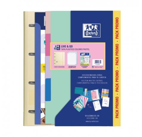 Oxford Europeanbinder Live & Go Carpeta Tamaño A4+ con Recambio + Separadores - Tapa de Plastico Polyfoam - Colores Pastel Aleatorios
