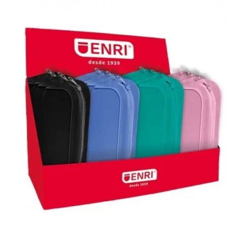 Enri Expositor de 20 Estuches Portatodo con 3 Compartimentos - Cierres de Cremallera - Fabricado en Poliester - Colores Surtidos