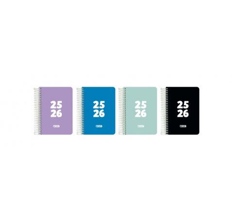 Enri Teens Agenda Escolar 25/26 Espiral Dia Pagina - Tamaño 8º - Tapa de Plastico - Esquinas Microperforadas - Espacio para Notas - Colores Surtidos (5 uds)