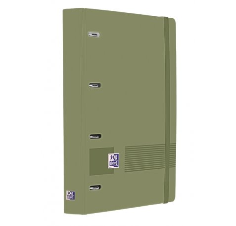 Oxford Europeanbinder Live & Go A4+ Carpeta Tamaño A4+ con Recambio de 100 Hojas Cuadricula 5x5mm - Tapa de Plastico Polyfoam - Cierre con Goma - Color Verde Safari