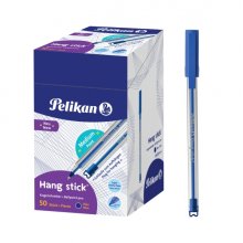 Pelikan Hang Stick Boligrafo de Bola - Trazo de 1mm - Capuchon Antiasfixia - Cuerpo Triangular Ergonomico - Gancho - Tinta a Base de Aceite - Color Azul (50 uds)