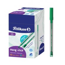 Pelikan Hang Stick Boligrafo de Bola - Trazo de 1mm - Capuchon Antiasfixia - Cuerpo Triangular Ergonomico - Gancho - Tinta a Base de Aceite - Color Verde (50 uds)