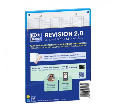 Oxford Pack de 30 FlashCards 2.0 - Formato A5 - Cuadricula 5x5mm - Cartulina de 250g - Digitalizacion de Textos con App - Color Turquesa