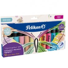 Pelikan Textmarker 490 Pack con 12 Marcadores Fluorescentes - Base de Agua - 3 Anchos de Trazo - Colores Fluor y Pastel Surtidos