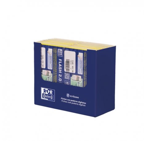 Oxford Expositor con 14 Packs de 30 FlashCards 2.0 - Formato A7 - Rayado Horizontal 1 Linea - Cartulina de 250g - Digitalizacion de Textos con App - Color Amarillo