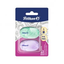 Pelikan Ergonomic Eraser Pack de 2 Gomas de Borrar - Vinilo - Blister - sin PVC - Efecto Marmol - Colores Surtidos