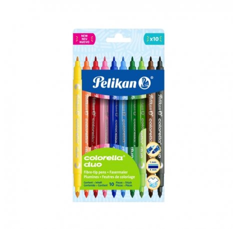 Pelikan Colorella Duo Pack de 10 Rotuladores de Colores - Punta Fina y Gruesa - Tinta al Agua - Tapa Ventilada - Colores Surtidos