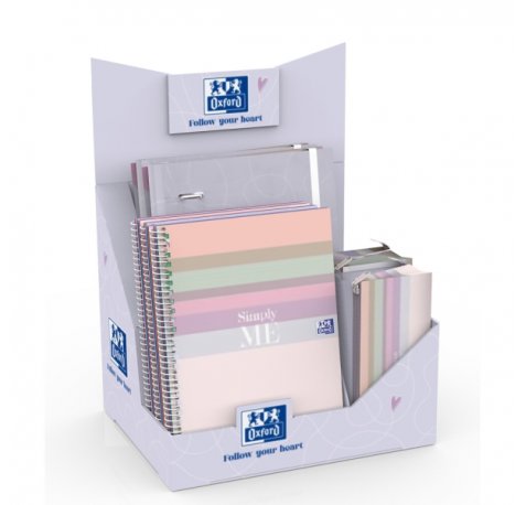 Oxford Cute Expositor con 14 Productos - 4 Carpetas de Anillas A4+ - 5 Cuadernos de Espiral A5+ - 4 Estuches Portatodo Triangulares - Colores Surtidos