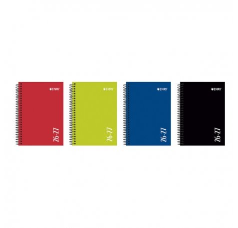 Enri Agenda Escolar con Espiral - Castellano - Tapa Extradura - Formato Cuartilla - Semana Vista - Acabado Brillante - Colores Surtidos (4 uds)
