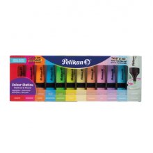 Pelikan Textmarker 490 Pack de 12 Marcadores Fluorescentes Pastel y Neon - Base de Agua - Base Organizadora de Escritorio - Punta Biselada con 3 Anchos de Trazo - Colores Surtidos