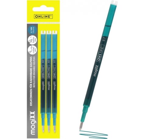 Online MagiXX Pack de 3 Recambios de Tinta Gel Borrable - Trazo de 0.7mm - Color Turquesa