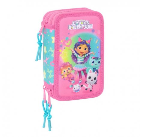Safta Gabby's Dollhouse Confetti Plumier de 3 Pisos - 37 Piezas - 1.3L - Goma - Lapiz - Boligrafos - Sacapuntas - Reglas - 16 Colores - 14 Rotuladores - 125x55x195mm - Color Rosa