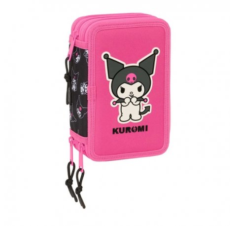 Safta Kuromi Plumier de 3 Pisos - 37 Piezas - 1.3L - Goma - Lapiz - Boligrafos - Sacapuntas - Reglas - 16 Colores - 14 Rotuladores - 125x55x195mm - Color Negro y Rosa