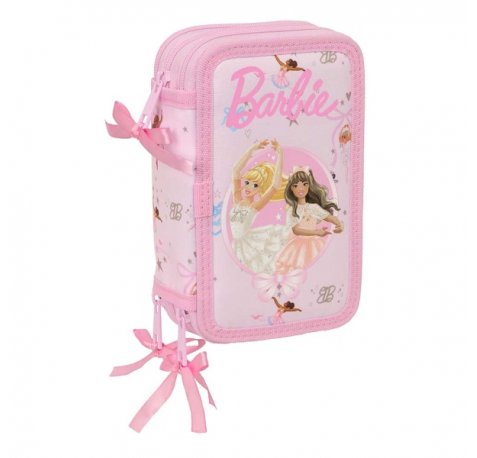 Safta Barbie Ballet Plumier de 3 Pisos - 37 Piezas - Goma - Lapiz - 2 Boligrafos - Sacapuntas - 2 Reglas - 16 Colores - 14 Rotuladores - 12.5x19.5x5.5cm - Color Rosa